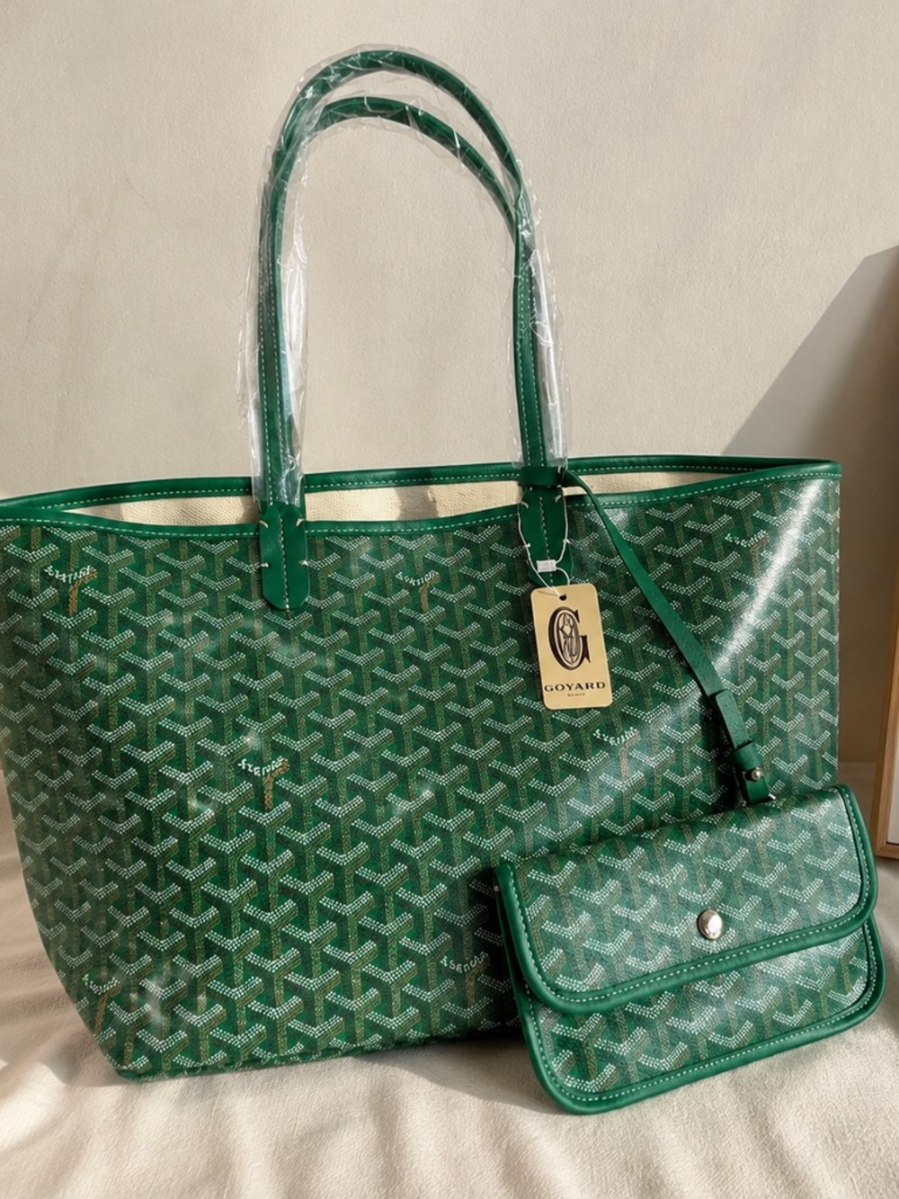 Goyard Green Signature Coated Canvas Tote with Matching Pouch